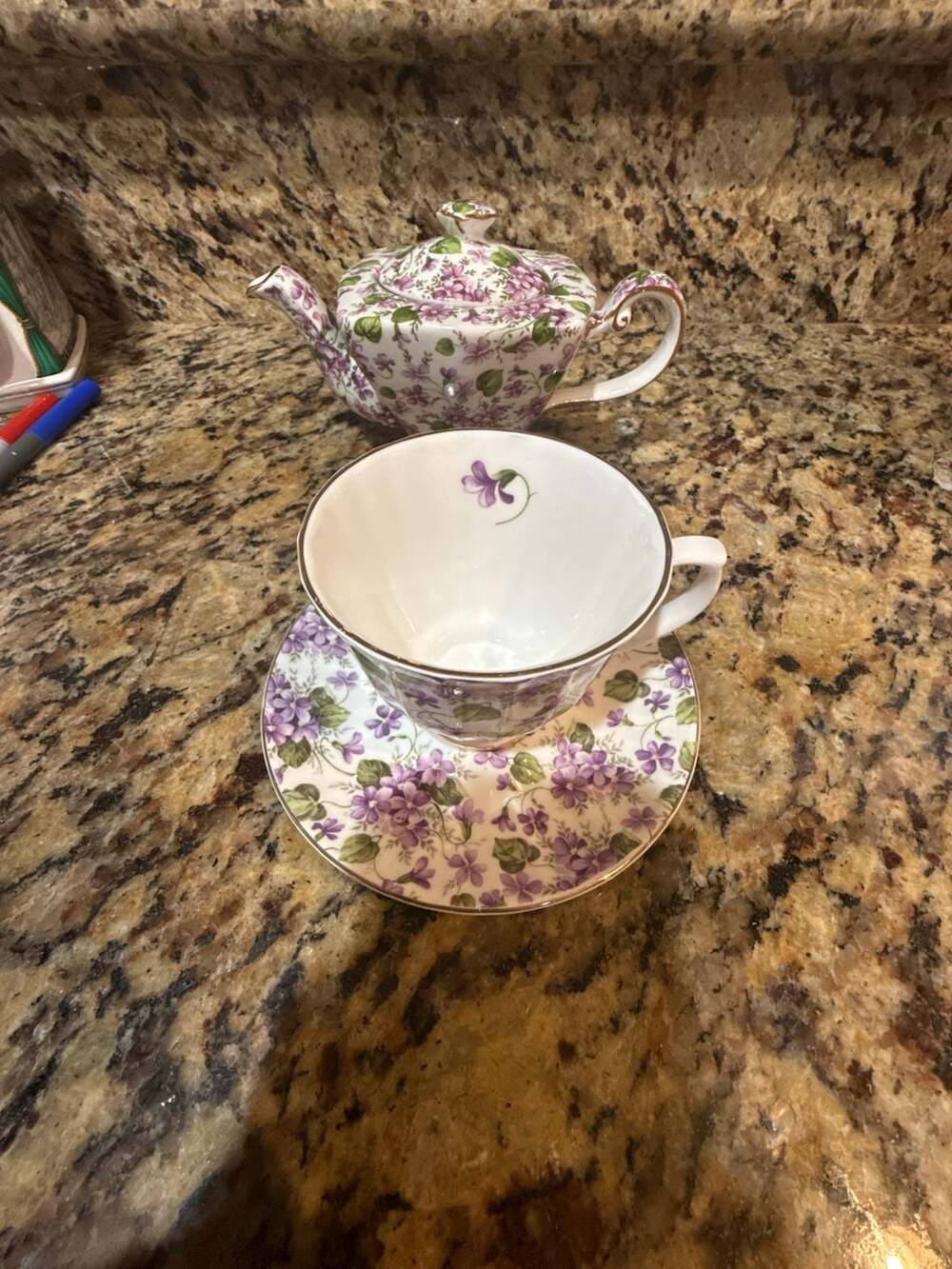 Royal Patrician Fine Bone China Violet Teacup Saucer And Teapot
